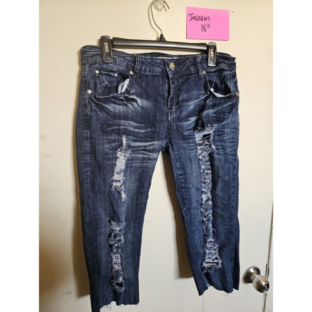 Judy Blue Jeans Women's 29 (9) Skinny Fit Distressed‎ Ripped Blue Denim Pants